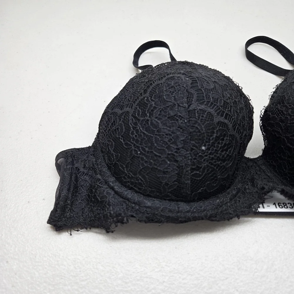 Victoria's Secret Women Bra 32D Black Floral Dream Angels Lined Demi Lace READ